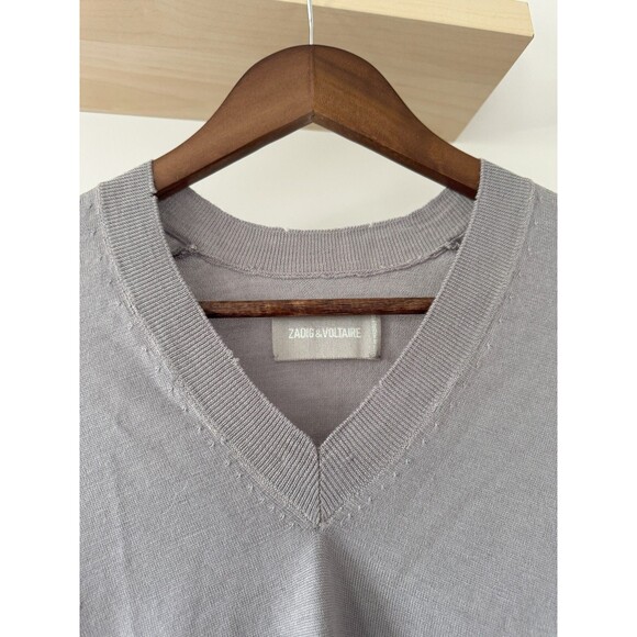 Zadig & Voltaire Womens XS Gray 100% Merino Wool Happy Army Strass Soft Sweater - Picture 3 of 11